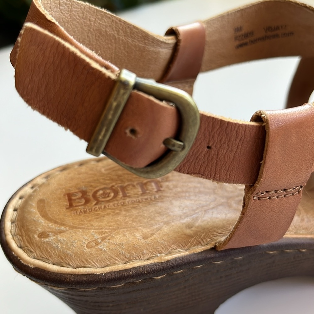 Born Tan Leather Wedge Sandals - Picture 6 of 10